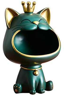 Schlüsselschale Lachende Katze Figuren Statue,Großer Mund Katze Aufbewahrungsbox,Maneki Neko Fortune Cat Skulptur,Glückliche Katzen Lagerung Box,Kätzchen Schlüssel Schale,Schmuck Tablett