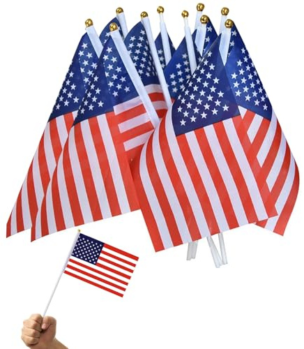 Lot de 10 drapeaux des États-Unis, décoration à la main, drapeau de l'Amérique July Indépendance, petit drapeau de table américain, petit drapeau de table américain pour décoration de fête