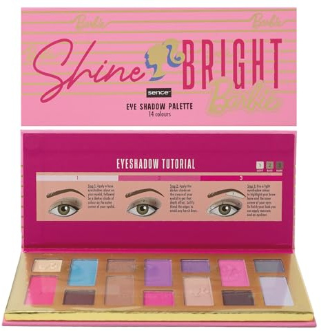 Barbie - Paleta de sombras de ojos (14 colores) (14 colores), maquillaje vegano, maquillaje con purpurina, regalo de maquillaje, regalos para mujeres de Sence
