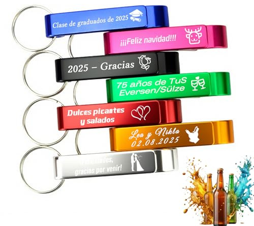 RSQGT Llaveros con Abridor de Botes Personalizados - 10 a 100 Unidades con Grabado de Logo/Texto - para Eventos, Bodas, Graduaciones, Navidad (10)