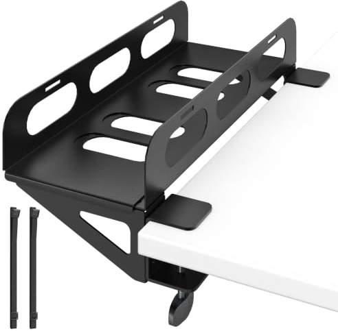PUTORSEN Schreibtisch/Wand PC Halterung mit variabler Breite, bis zu 30kg | Für Höhenverstellbaren Schreibtisch, 2 Gurte, C-Klemme, einfache Montage, Standard und großer Gaming-Computer-Gehäuseständer