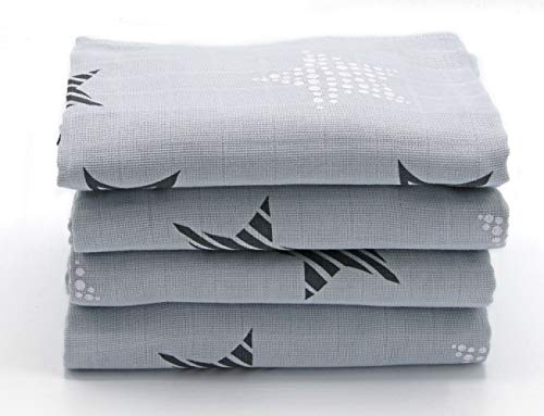 Clevere Kids Mulltücher Sterne SUPERIOR - 80x80 - Set 4 Stück - Öko-Tex Standard 100 (Orion hellgrau-weiß)