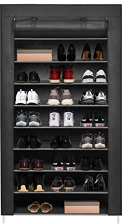 Mondeer Schuhregal Stoffregal 9 Ebenen, Schuhschrank Stoffschrank für ca. 45 Paare Schuhe, Schuhablage Schuhständer mit Schutzhülle, Schuhorganizer, Schwarz 160cm*88cm*28cm