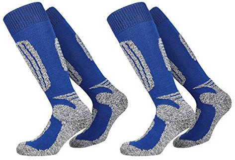 2 Paar warme Skisocken, Ski-Kniestrümpfe zum Preis von einem Paar mit zusätzlicher Garantie, Damen, Herren, Kinder (Blau mit Wolle, 43-46)