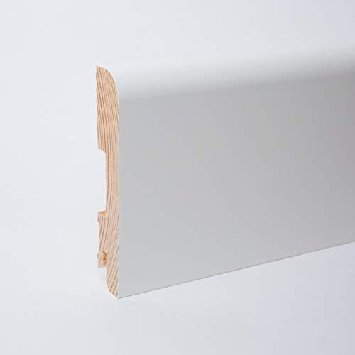 Plinthe en bois véritable avec arrondi bord avant 100 x 20 x 2.400 mm opaque blanc laqué RAL 9013
