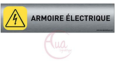 AUA SIGNALETIQUE - Plaque de porte Aluminium brossé imprimé AluSign - 200x50 mm - Double Face adhésif au dos (Armoire électrique)