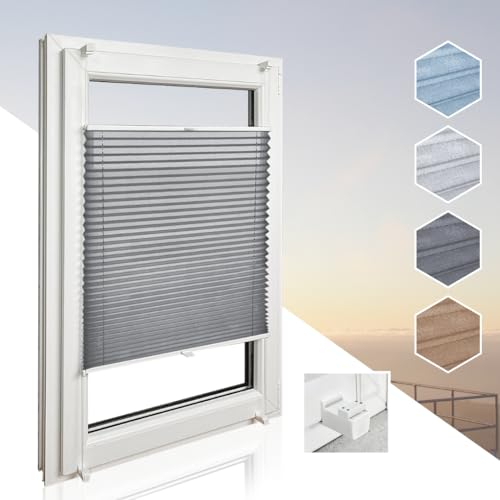Home-Vision Premium Faltrollo Plissee ohne Bohren mit Klemmfix Lichtdurchlässig Rollo Leinenoptik Blickdicht Sonnenschutz Jalousie für Fenster & Tür (Melange Grau B25 x H120cm) Klemmträger