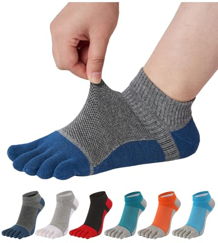 UBUMO Men's Five Finger Toe Socks Cotton Crew Casual Colorful Patterned 5/6 Pairs