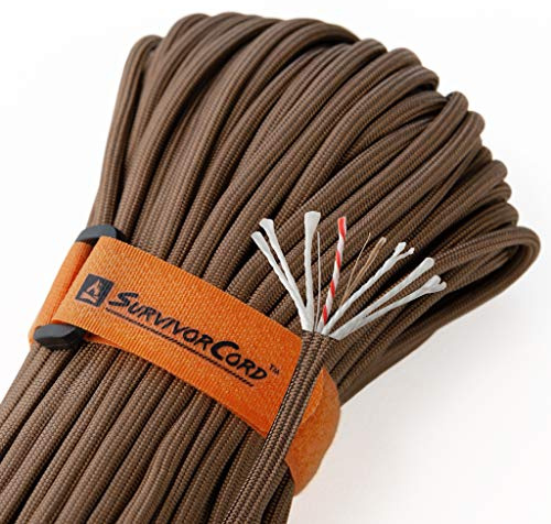 SurvivorCord Fallschirmschnur Typ III Military 550 mit integrierter Angelschnur, Mehrzweckdraht und wasserdichtem Feuerstarter, ca. 280 kg