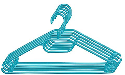 KADAX 5er Set Kleiderbügel aus Kunststoff, 360°drehbarer Haken, eingekerbte Schultern, Hosensteg, platzsparende, rutschfeste, Garderobenbügel für Hemd, Hosen, Rock, Jackenbügel (Türkis)