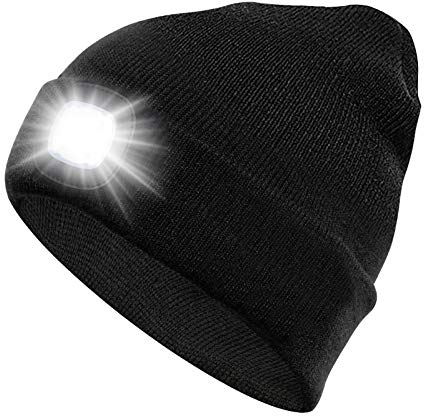 Sminiker Beanie Mütze mit Licht Unisex USB Wiederaufladbare Beanie Cap mit Licht Stirnlampe Beanie für Männer, Frauen, Teens