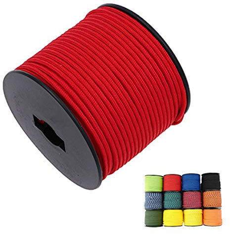 1/8in(3mm) 164ft Nylon Rope Solid Braided Cord 5 Stands Paracord Thin String for Crafts Multipurpose UV Resistant for Tent Garden Clothesline and Outdoor Tarp(Red)