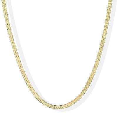 PAVOI 14K Gold Plated Curb Paperclip Box Sphere Bead Snake and Figaro Chain Adjustable Necklace