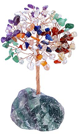 Jovivi Albero della Vita Sopramobile Decorazione in Cristallo Pietra Fengshui Ornamento Guarigione Meditazione Portafortuna Regalo-7pietre