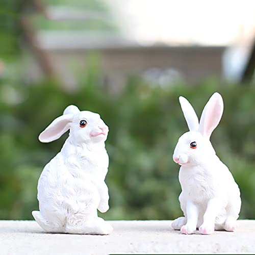 2pcs Garten Skulpturen Statuen Dekofigur Hase Kaninchen Tierfigur Gartenfigur Wildkaninchen Zwerghase Gartendeko Figur Dekoration für Zuhause Indoor Outdoor Patio Yard Rasen Ornamente Geschenk,Weiß,S