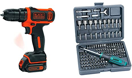 BLACK+DECKER BDCDD12-QW Perceuse-visseuse sans fil - Chargeur inclus, 10.8V, Sans coffret, 1 batterie & Mannesmann 29896 Coffret de vissage 122 pièces (Import Allemagne)