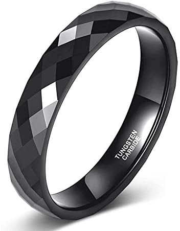 Zakk Ring Damen Herren Rosegold Schwarz Wolfram Schmal 4mm Breit Facetten Poliert Verlobungsringe Eheringe Partnerringe Versprechensring