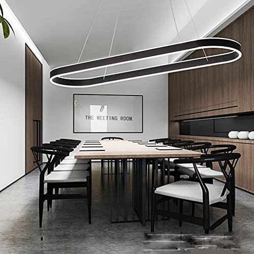 Pendelleuchte Modern Oval Esstischlampen LED Büro Hängeleuchte Dimmbar Wohnzimmer Deckenleuchte Höhenverstellbar Schlafzimmer Deko Hängend Lampen für Küche Bar Esszimmer Deckenlampe (Schwarz, L100CM)