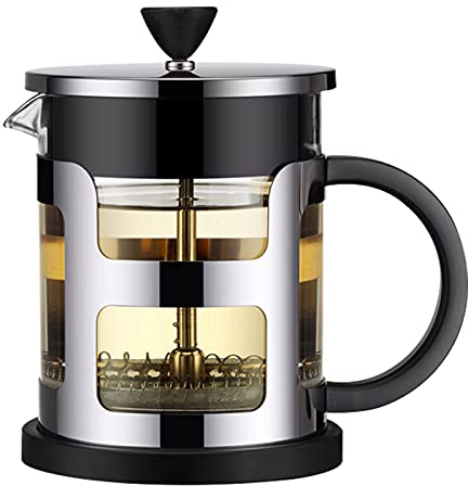 LTLWSH Cafetière à Piston, Cafetière Piston, French Press en INOX et Verre, Finition Argentée, avec filtres, Cafetiere pour Maison, Bureau,Noir,600ml