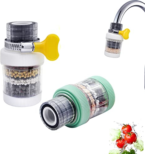 Hioph 2Pcs Faucet Filter, Water Tap Activated Carbon Clean Purifier Cartridge, Removes Chlorine Fluoride Heavy Metals Hard Water Softener Anti-Spill Water-Saving Splash-Proof for Kitchen Bathroom Sink