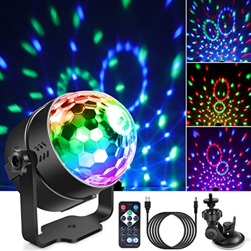 Luci Discoteca, RGB 7 Colori Luce Discoteca con Telecomando, 360 ° Ruotabile Musica Attivata Luci da Festa con 4 M Cavo USB, LED DJ Stroboscopiche per Natale, Feste, Bar, Club, Regalo per Bambini