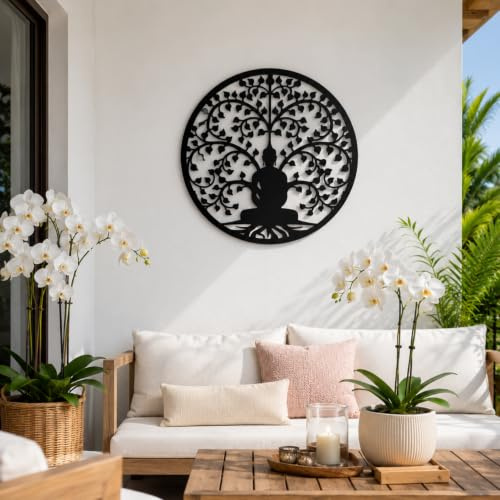 Mojawo XXL Buddha Lebensbaum Metall Wand Deko Hängedeko Wandhänger Metalldeko Wandbild Wandtattoo Ø60cm
