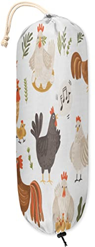 Cute Chicken Painting Plastic Bag Holder Wall Mount Plastic Bag Organizer Grocery Bag Storage Dispenser Washable Large Shopping Bags Carrier ​for Home Kitchen Travelling, 1 Pack