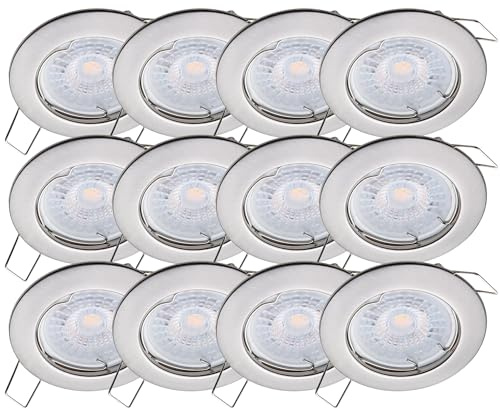 Oktaplex 12x Sedan LED Einbaustrahler 230V Stufenlos dimmbar 3000K Warmweiß | 22mm Einbautiefe, Lochmaß 60mm, 5W, 380lm, 110° Einbauleuchte Sedan Edelstahl gebürstet, flach