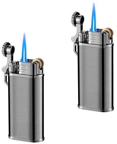 Pack de 2 mecheros de tormenta, mini Jet Lighter Jetflame de gas con tapa protectora, mecheros de metal recargables, regalo para hombres (negro, sin gas)