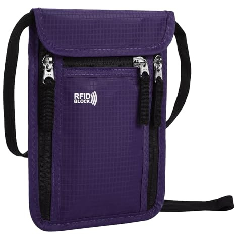 KEAFOLS Brustbeutel Brusttasche Reisegeldbeutel mit RFID-Schutz wasserdicht Umhängebeutel Tasche Sicherheit für Smartphone Reise Dokumente Lila