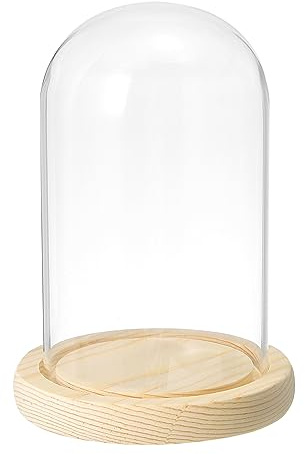 PATIKIL 5.9x3.5 Clear Cloche Glass Dome, Glass Bell Jar Display Case Tabletop Centerpiece with Wooden Base for Plants Home Decor