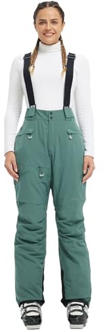 fit space Damen-Skihose, wasserdicht, 15.012 mm, abnehmbar, Stretch, Hosenträger, Winter, Alpine, Snowboardhose (Grün, XX-Large)