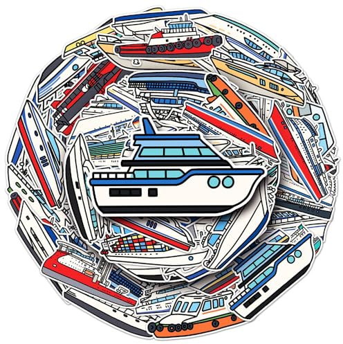 Popular Ship & Boat Vinyl Stickers, 50 PCS Waterproof Cartoon Vehicle Decals for Laptops, Scrapbooking, Journals, Notebooks, Water Bottles, Suitcases, Phones & DIY Decor
