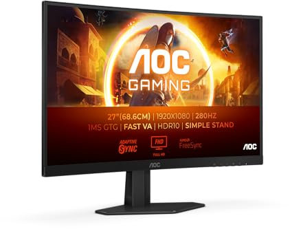 AOC Gaming C27G4ZXED 27 Pollici FHD Curved Monitor, 280 Hz, 1ms, HDR10, FreeSync Premium 1920x1080, HDMI, DisplayPort nero/grigio, 27 pollice FHD Curvo, Supporto fisso