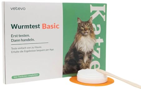 vetevo Wurmtest Katze Basic, Präziser Katzen Wurmtest auf Spulwürmer, Hakenwürmer, Peitschenwürmer & Kokzidien, Ergebnis in 12h, Für alle Katzen