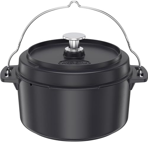 RÖSLE VARIO Dutch Oven - Cocotte hollandaise de qualité supérieure en fonte émaillée - Couvercle utilisable comme poêle - Avec anse de transport - 5,5 l - 36 x 30 x 22,5 cm - Noir