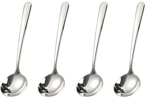 Sweetfamily Large Soup Spoons,7.7 inch Stainless Steel Dinner Spoons,Tablespoons for Home, Kitchen or Restaurant,Mirror Finish,Dishwasher Safe (4)