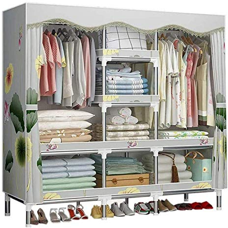 LAMEDOAT Tragbarer Kleiderschrank aus Stoff, Stoffschränke für Schlafzimmer, mit Metallregal und Staubschutz, schnell, Schlafzimmer, Wohnzimmer, Arbeitszimmer, Schuhe,