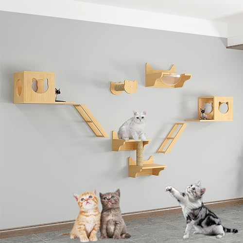 Wandmontiertes Katzenkletterset, Katze Wandelement und Sitzstangen für die Wand, Katzenmöbel, zum Schlafen und Klettern der Katze(Size:Style3)