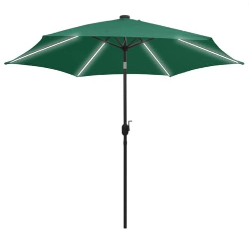 THOYTOUI Sonnenschirm, Angelzelte Fischerschirm Angel schirmzelt Fishing umbrella Geeignet für Balkon Veranda Garten Terrasse mit LED-Leuchten and Aluminium-Mast 300 cm Grün