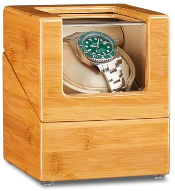 PAHION Uhrenbeweger Fur Automatikuhren 1/2/3 Uhren Watch Winder Box Mit Leisem Mabuchi Motor Weiche Und Flexible Uhrenkissen Bambusholz Uhrenkasten(1+0)