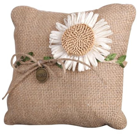 PLAFOPE Rustikales Ringkissen Jute Mit Blumenmuster Quadratisches Hochzeitsaccessoire Für Braut Und Bräutigam Für Romantische Zeremonien Und Hochzeitsfeiern
