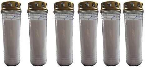 Velón litúrgico con tapa de cera de parafina. Hasta 6 días de duración. Calidad extra. Ideal para iglesias, cementerios, tumbas...Sin perfume. Velón Santo (6, Blanco, 20 cm)