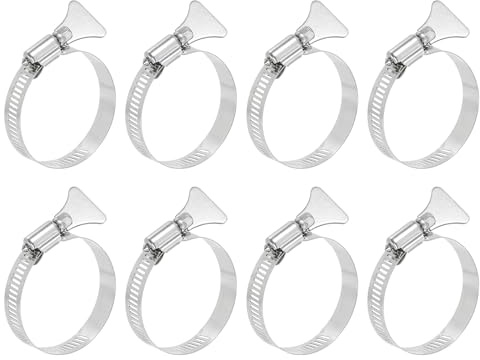 sourcing map 8Pcs Stainless Steel Hose Clamps Worm Gear Hose Clamp, 33-57mm (1-1/4to 2-1/4) Adjustable Thumb Screw Key Type Clamps Fuel Line Clamps 12mm Bandwidth for Plumbing, Automotive