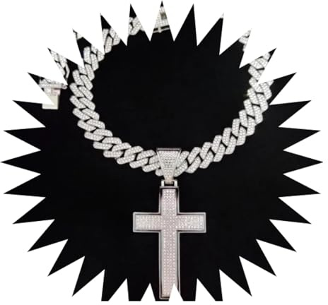 BISONBLUE Halsketten Anhänger Herren Schmuck Damen Kette Männer Frauen Männer Frauen Hip Hop Kreuz Anhänger Halskette mit 14mm Iced Out Anhänger Halsketten Mode Punk Geschenke silberfarbe