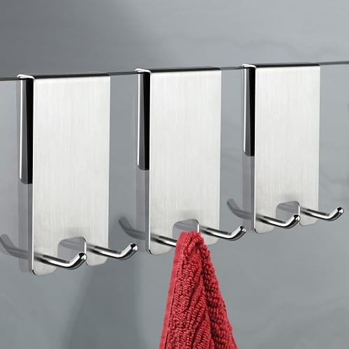 KEGII Crochet Salle de Bain 3 Pièces, Crochet Douchequi ne Nécessitent pas de Perçage, Porte Serviette Paroi de Douche Verre, Adapté au Verre de 6 à 12 mm d'épaisseur