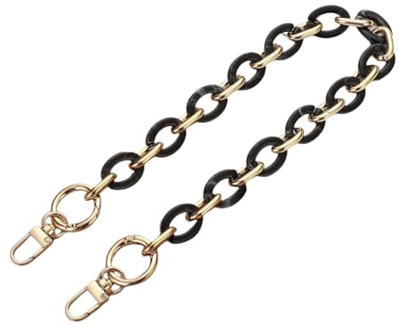 WANYI 60CM Taschenkette Gold Acryl Resin Taschengurte Ersatz Metallkette Taschenriemen Handykette Geldbörsenkette für DIY Taschen Handtasche Geldbörse mit Gold Karabiner (Schwarz)