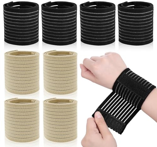 Wanmu 8Pcs Elastic Wrist Support Band, Wrap Breathable Wrist Brace, Adjustable Wrist Strap, Hand Brace Wraps Breathable Wristband for Relieves Wrist Pain Arthritis Tendonitis Sports Use