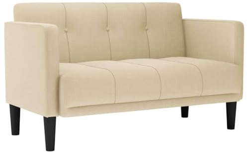 vidaXL Zweisitzer-Sofa Creme 111 cm Stoff, Zweiersofa, Sofa, gepolstertes Sofa, 2-Sitzer-Sofa, Couch, Polstersofa, Lounge Sofa, Wohnzimmersofa