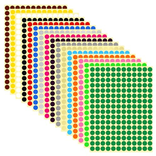 Moendergo 3072 Stück Runde Klebepunkte, 10mm Punktaufkleber Etiketten，Beschreibbare Bunte Klebepunkte für Planer, Ordner und Gläser(16 Farben)